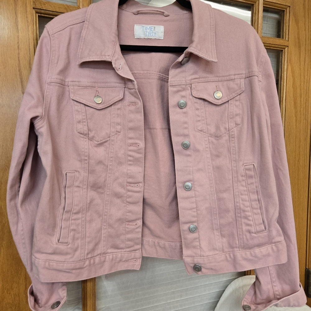 Time and Tru Pink Jean Jacket Cropped Style